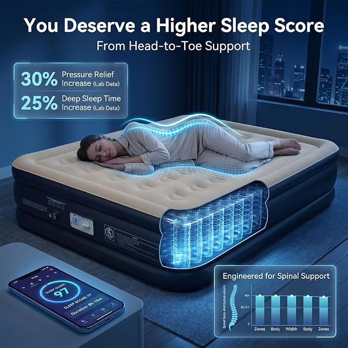 SENNOUL Air Mattress Full with Built in Pump,Upgraded Blow Up Bed Full Size,2 Mins Quick Self Inflatable/Deflation,18"/650lbs Max, Strong Support,No Leakage,No Odor,for Home,Guests,Camping,Travel