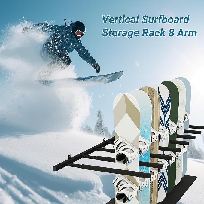 Surfboard Rack Wall Mount 6 Arms/8 Arms, Surfboard Rack for Wall with Rubber Mat, Vertical Paddle Board Storage Holds 6 Boards/8 Boards Storage Mount System at Home and Garage