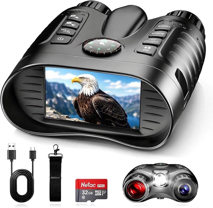 GOYOJO Night Vision Goggles — 4K Night Vision Binoculars Built-in IR Illumination for Hunting Camping, 4500mAh Rechargeable Battery, 32GB Card for Video and Photo Recording