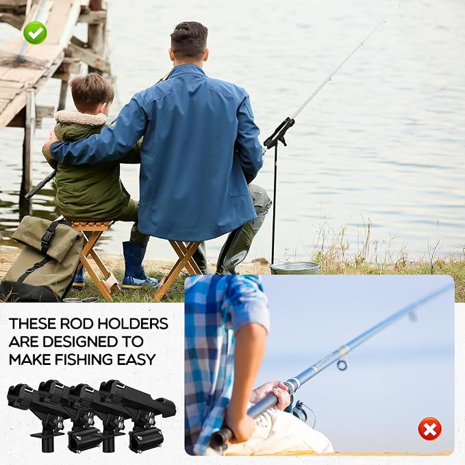 Liliful 4 Pcs Fishing Rod Holder for Boat Adjustable Kayak Swivel Fishing Pole Holders Accessories, Black