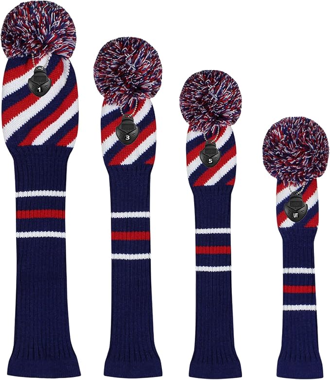 Scott Edward Golf Club Head Covers Set of 4, Acrylic Yarn Double-Layers Knitted, with Rotatable Number Tags