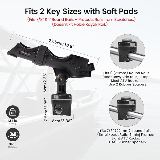 HITORHIKE Fishing Rod Holder Universal Fit Kit Allows for 360-degree Adjustment Kayak Fishing Boat Powerlock Rod Holder