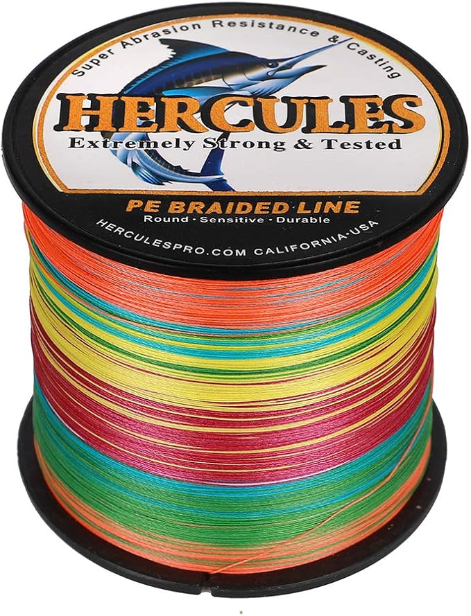 HERCULES Cost-Effective Super Cast 8 Strands Braided Fishing Line 10LB to 300LB Test for Salt-Water,109/328/547/1094 Yards(100M/300M/500M/1000M),Diam.#0.12MM-1.2MM,Hi-Grade Performance,Variety Colors
