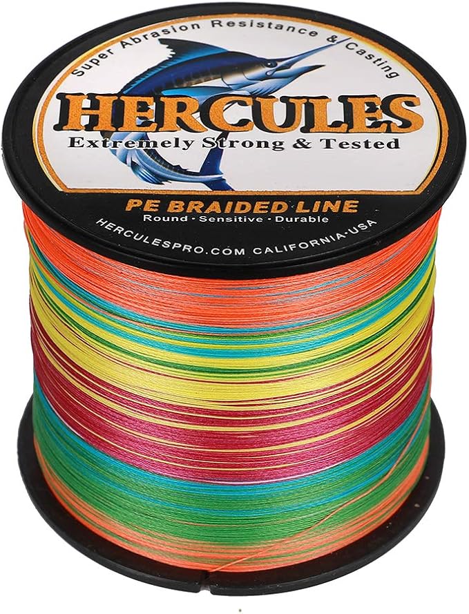 HERCULES Cost-Effective Super Cast 8 Strands Braided Fishing Line 10LB to 300LB Test for Salt-Water,109/328/547/1094 Yards(100M/300M/500M/1000M),Diam.#0.12MM-1.2MM,Hi-Grade Performance,Variety Colors