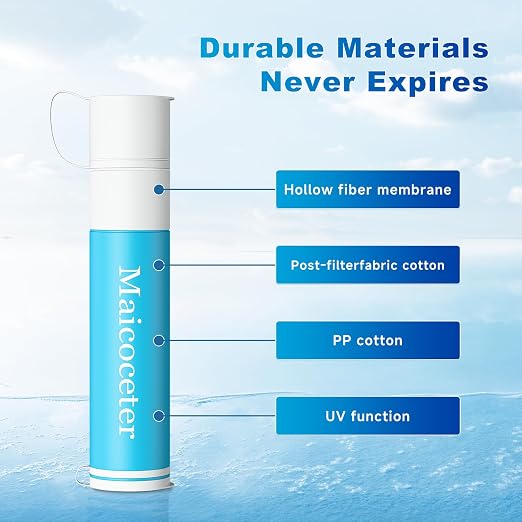 Survival Water Filter Straw, 0.1 Micron Portable Filtration for Hiking, Camping, Backpacking, Emergency Preparedness & Outdoor Adventures, Lightweight Personal Purifier Removes Contaminants