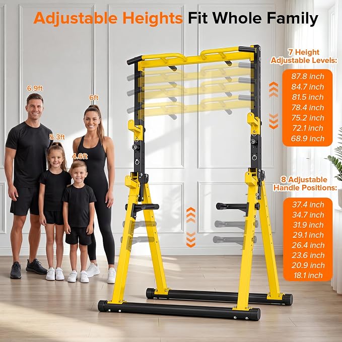 700LBS Foldable Power Tower Pull Up Bar - Multi-function Power Tower Dip Station with Adjustable Height for Home Gym, Portable Free Standing Strength Training Equipment for Indoor & Outdoor