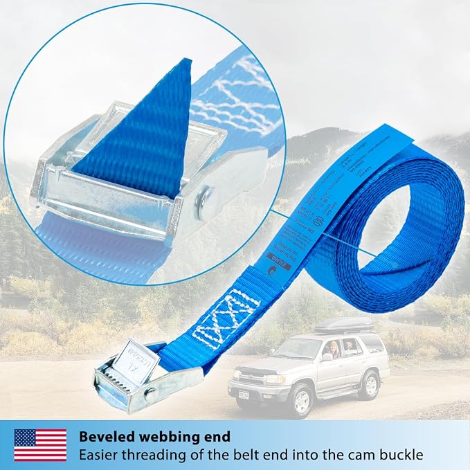 valonic Iceland - tie Down Straps - 4 Pack, 6.5 ft x 1 inch, 1100 lbs, Protection pad, TÜV Rheinl. Certified, cam Buckle - for roof Rack, Surfboard, Kayak, Boat and Bike, Black