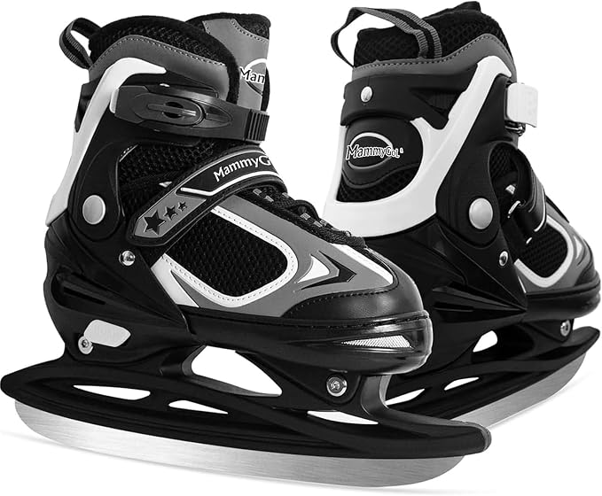 MammyGol Adjustable Ice Skates for Kids Youth Tean Hockey Lace-Up Boys or Girls Ice Skate for Beginner Age 4-12 Blue Black Teal Green