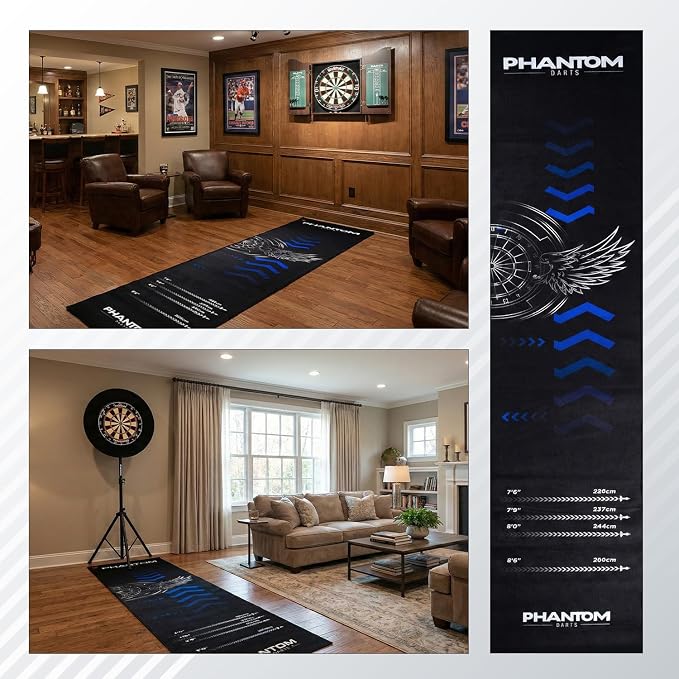 Darts Mat with Oche – Professional Dartboard Mat for Floor Protection, Non-Slip Rubber Backing, Portable Darts Distance Mat with Throwing Lines for Home or Pub