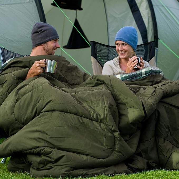 0 Degree Double Sleeping Bag for Adults Queen Size 2 Person Sleeping Bag for Cold Weather with Compression Sack for Car Camping, Hunting and Tent Camp