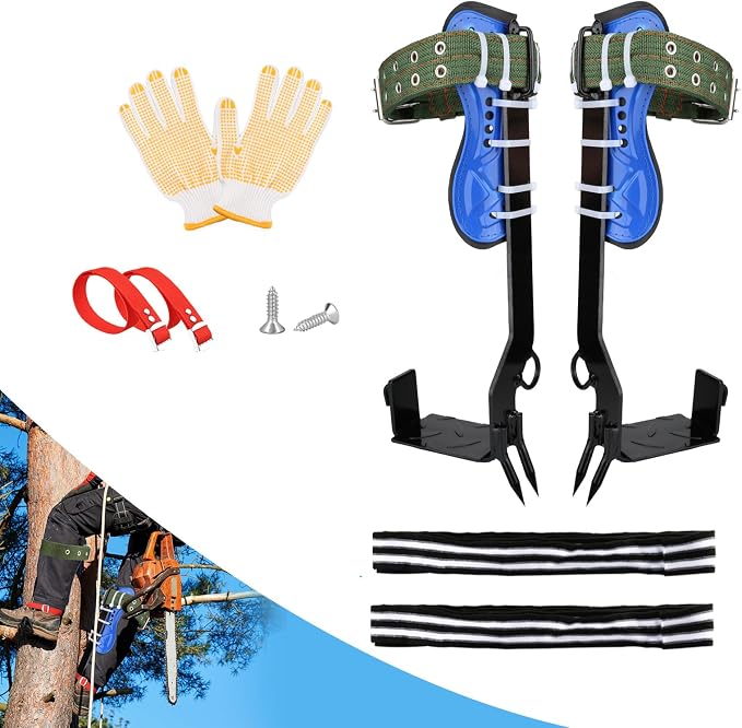 Tree Climbing Spike Set, 2 Gears Anti-Slip Climbing Tools with Footboards, Forestry Operation Gear for Tree Trimming, Hunting and Fruit Picking