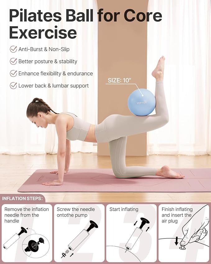 YOTTOY Pilates Ring and Ball Set, Figure 8 Resistance Bands, Stretch Bands&Guide,Pilates Equipment Set for Beginners for Home Workouts Core Strength, Yoga, Physical Therapy & Rehab