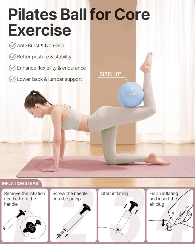 YOTTOY Pilates Ring and Ball Set, Figure 8 Resistance Bands, Stretch Bands&Guide,Pilates Equipment Set for Beginners for Home Workouts Core Strength, Yoga, Physical Therapy & Rehab