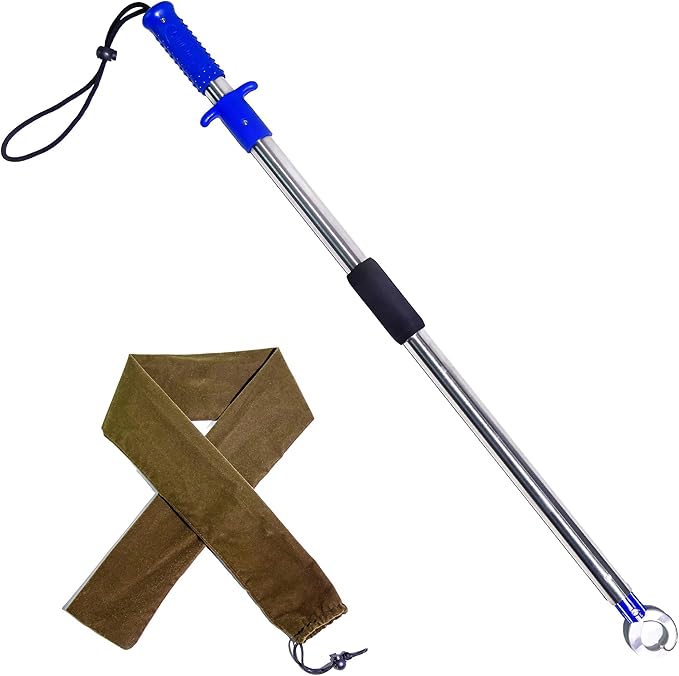 Heavy-Duty Fish Gripper – Extra-Long Stainless Steel Grabber with Non-Slip Handle, Wrist Lanyard & Storage Bag for Secure Fish Handling in Freshwater & Saltwater