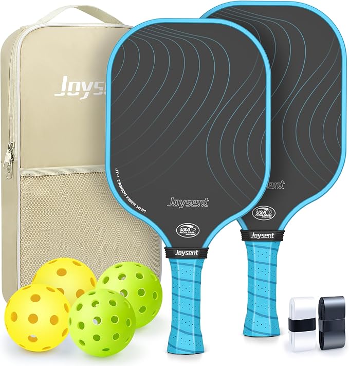 Pickleball Paddles Set, USAPA Approved Carbon Fiber Pickleball Set of 2 with Beginner Pickleball Rackets, Indoor Outdoor Pickle Balls for Adults Men Women, JT-1