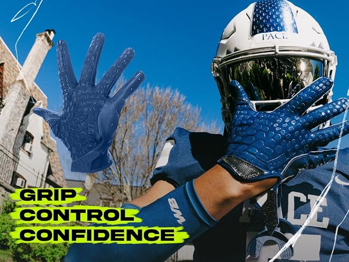 We Ball Sports Hypr-Grip Football Gloves, Men’s Sticky Silicone Palm Receiver Gloves
