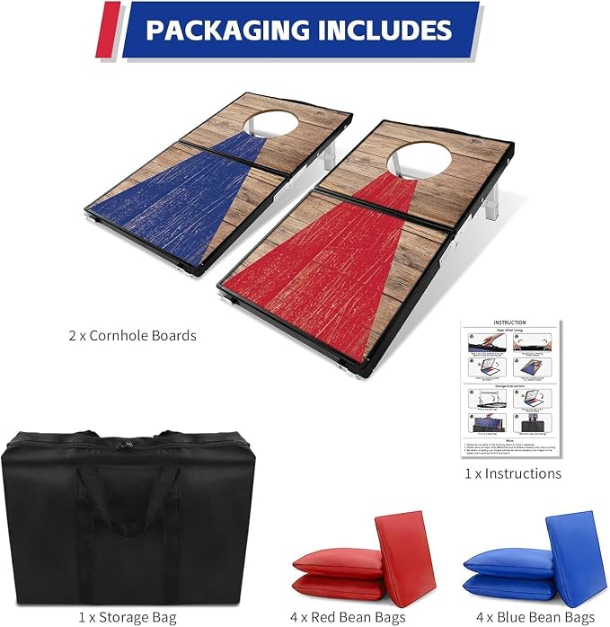 Portable Cornhole Board Set - Aluminum, Foldable 24x12in or 36x24in with Bean Bags | for Adults, Indoor/Outdoor, Travel, Beach & Camping
