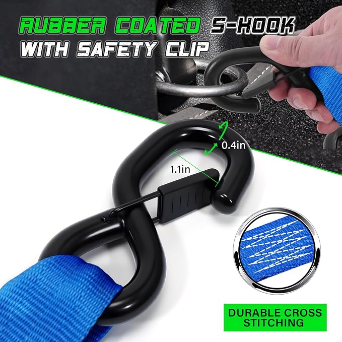 Retractable Ratchet Straps (2pk) -Patented | 1.5 in x 16 ft Heavy Duty Auto Ratchet Straps with Soft Loops | Perfect Automatic Tie Downs for Motorcycle,Kayak and Truck | Break Strength 5,000LBS/2268KG