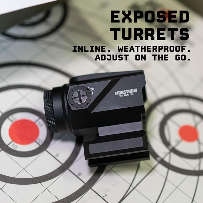 Monstrum Ruckus (e) 3X Prism Scope with Electronic Button Control and Shake Awake