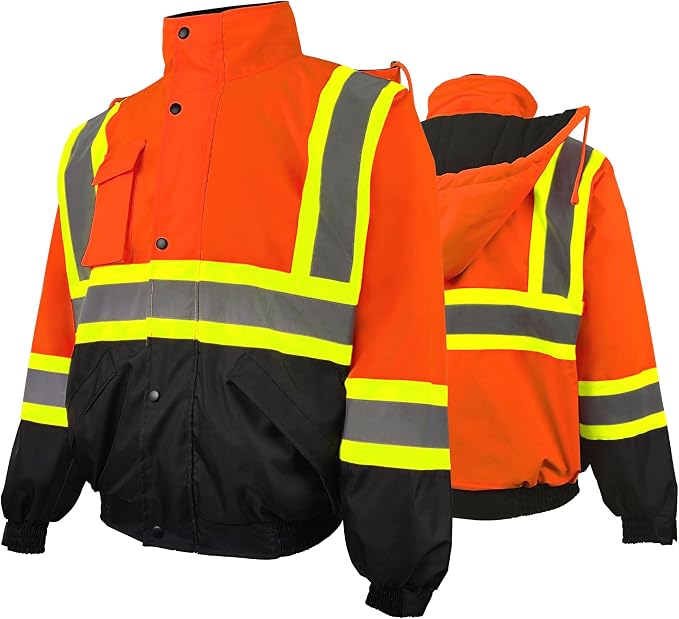 High Visibility Winter Safety Jackets for Men Waterproof-Warm Reflective Jackets Fleece Lining for Work Construction