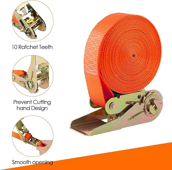 LIFERUN 10 Pack 1" x 20' Ratchet Straps Heavy Duty, 1760lbs Break Strength Endless Ratchet Strap, NO Hook, Tie Down Straps for Motorcycles, Goods, Luggage,Orange
