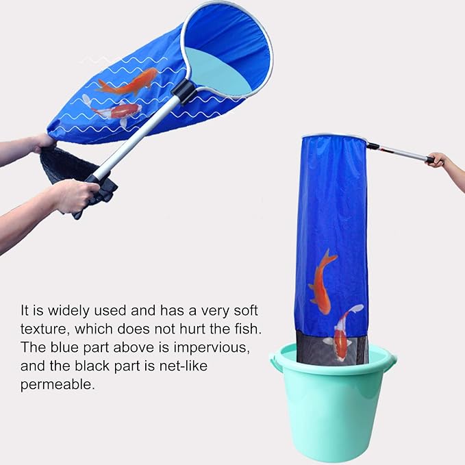Fishing Net Aquarium Soft Fishing Net Long Knotless Netting Koi Tansfer Mesh for Medium Large Fish(Diameter 30CM, Handle 50CM)