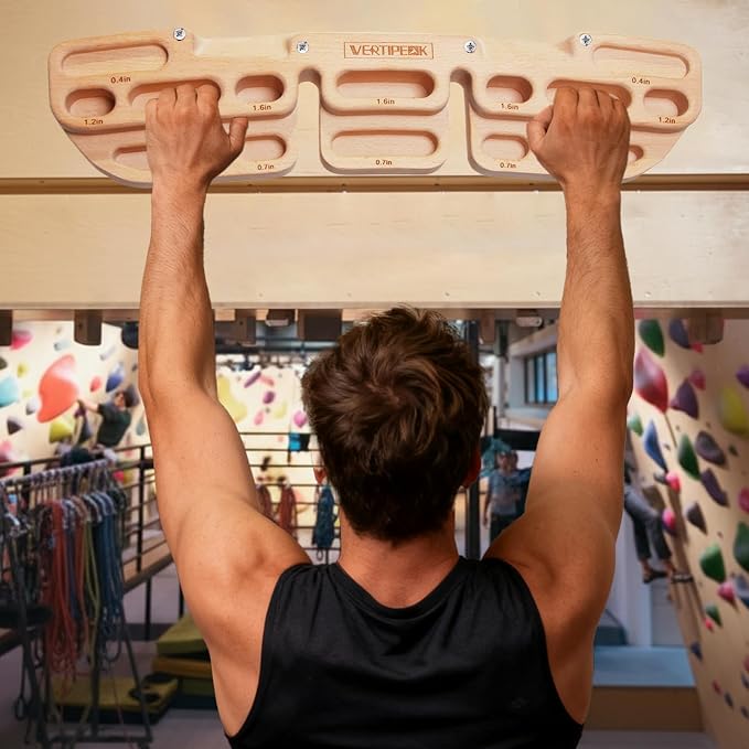 Wooden Climbing Hangboard with 2 Angle Slopes (15° & 45°) & 5 Depths Pockets, Rock Climbing Board for Finger Strength, Hanging Practice, Grip Endurance and Pull-up Training Indoor