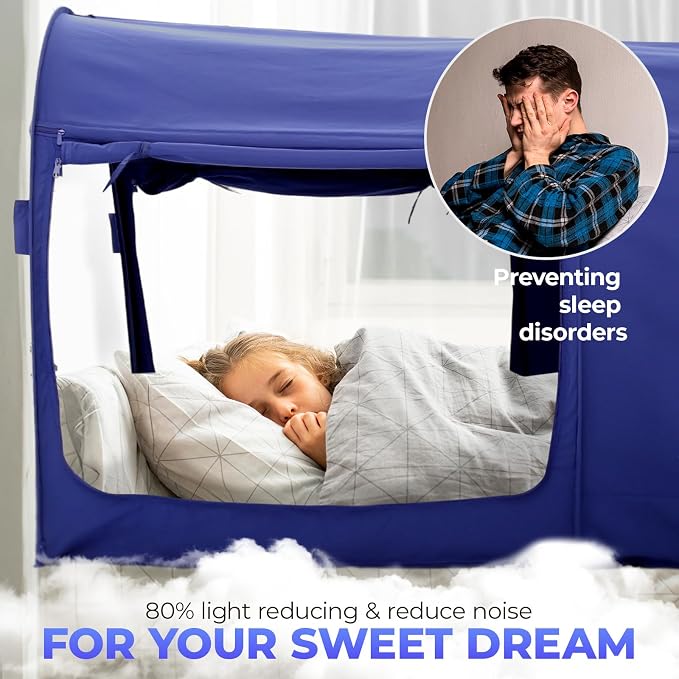 Alvantor® Bed Canopy Bed Tents Dream Tents Privacy Space Twin Size Sleeping Tents Indoor Pop Up Portable Frame Curtains Breathable Grey Cottage (Mattress Not Included) Reducing Light