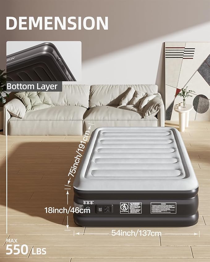 CHILLSUN Air Mattress Full with Built-in Pump,18'' Comfortable Blow Up Colchones Inflables Mattress for Home,Guests,Foldable,Portable Bed for Adults,Durable Airbed Supports Up to 600 lbs