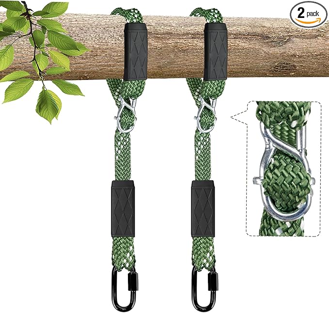2-Pack 5ft Tree Swing Hanging Straps,800 LB Capacity Adjustable Nylon Heavy Duty Swing Ropes with Safer Lock Snap Carabiner for Hammock, Swing, Outdoor Camping and Aerial Yoga
