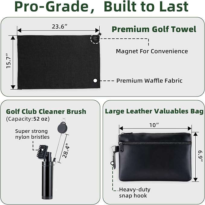 Golf Club Cleaning Kit with Club Cleaner, Grip Cleaner, Polish, Brush, Magnetic Golf Towel & Leather Bag | Restores Clubs, Removes Rust & Scratches, Renews Grip Tackiness, Premium Gifts for Golfers