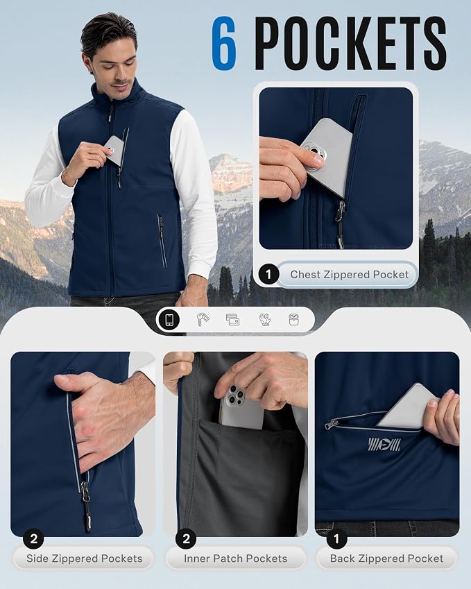 Outdoor Ventures Men's Windproof Softshell Vest Outerwear Lightweight Sleeveless Jacket for Running Golf Hiking Travel