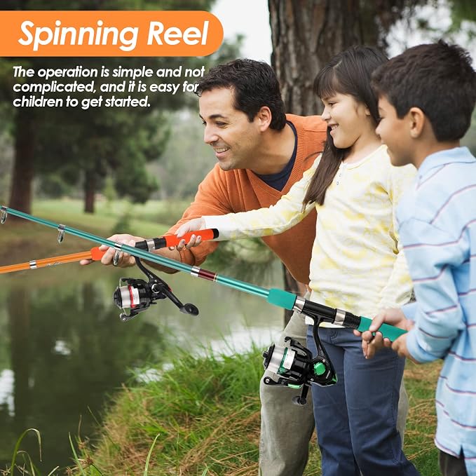 Telescopic Fishing Pole Set with Spinning Reel Lure Hook Storage Bag | Compact Collapsible Rod Reel Combo Travel Fishing Gear Starter Kit for Kids Youth Adults