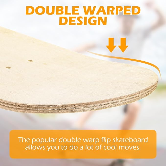 Honoson 3 Pcs Blank Skateboard Decks Bulk 32 x 8 Inch 7 Ply Maple Wooden Plain Skate Decks Natural Wood Double Tail Skateboard for Art Painting Wall Home Decoration