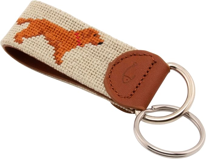 Leather Hand-Stitched Needlepoint Key Fob or Key Chain