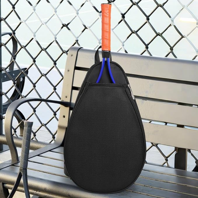Tennis Racket Bag Waterproof Zipper Paddle Holder Crossbody Shoulder Bag for 1-2 Rackets, Lightweight Versatile Organizer