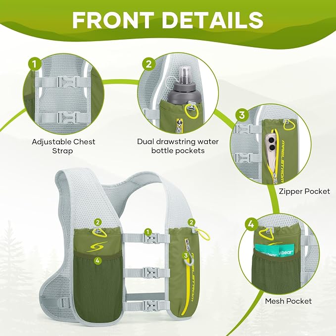 Maelstrom Running Vest,500ml Soft Flask Hydration Pack for Trail Marathon | BPA-Free Flask, Breathable Mesh, Bounce-Free Fit, Adjustable Compression, Reflective, Multi-Pockets, For Cycling, Hiking