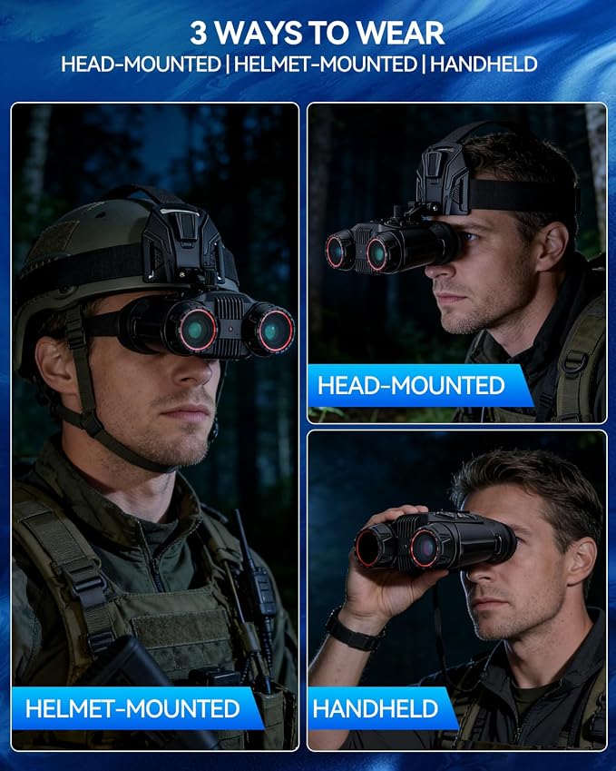 Head-Mounted Night Vision Goggles | Helmet-Compatible 4K 48MP Night Vision Binoculars with 16X Zoom, Built-in Compass/Altimeter & Barometer, App Video & Audio Recording, 3000mAh Rechargeable Battery