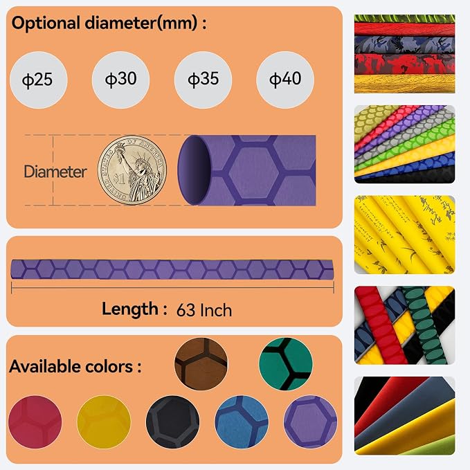 Hex Pattern Handle Heat Shrink for Fishing Rod, Table Tennis Paddle - Sleek, Multiple Colors (30mm Dia. x 1.6m Long, Brown)