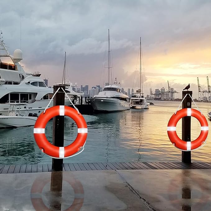 Life Ring for Boating Safety - 23" and 28" Boat Safety Throw Rings with Reflective Strip and Grab Lines