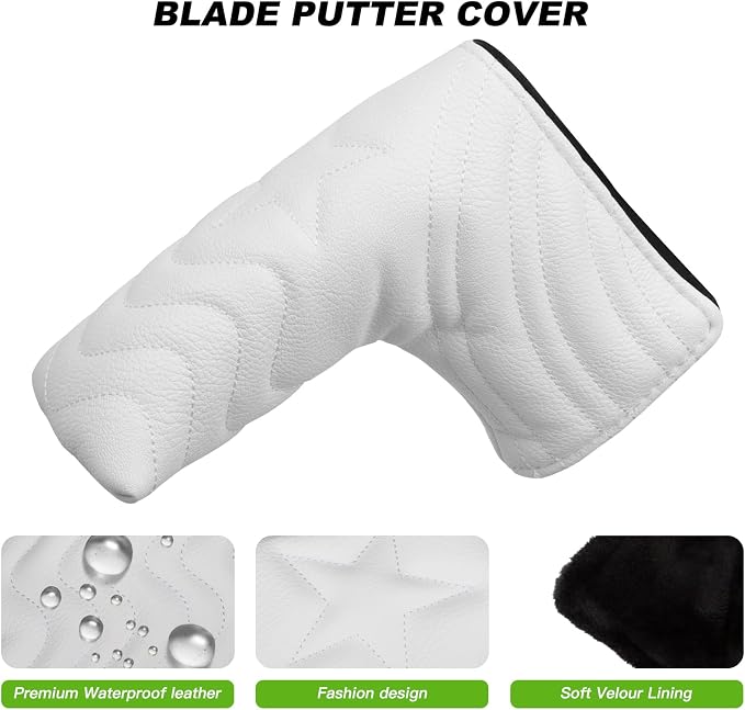 4pcs or 1pc Golf Club Head Covers for Woods, Driver, Fairway, Hybrid – Premium PU Leather with Interchangeable Tags & Magnetic Blade and Mallet Putter Covers