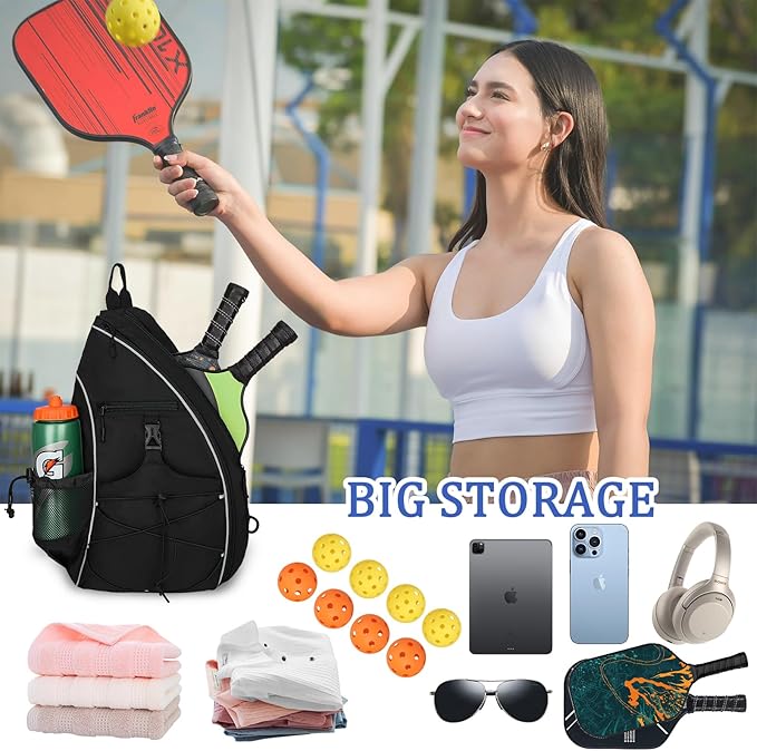 Goloni Pickleball Sling Bag for Men Women, Lightweight Pickleball Backpack with Fence Hook