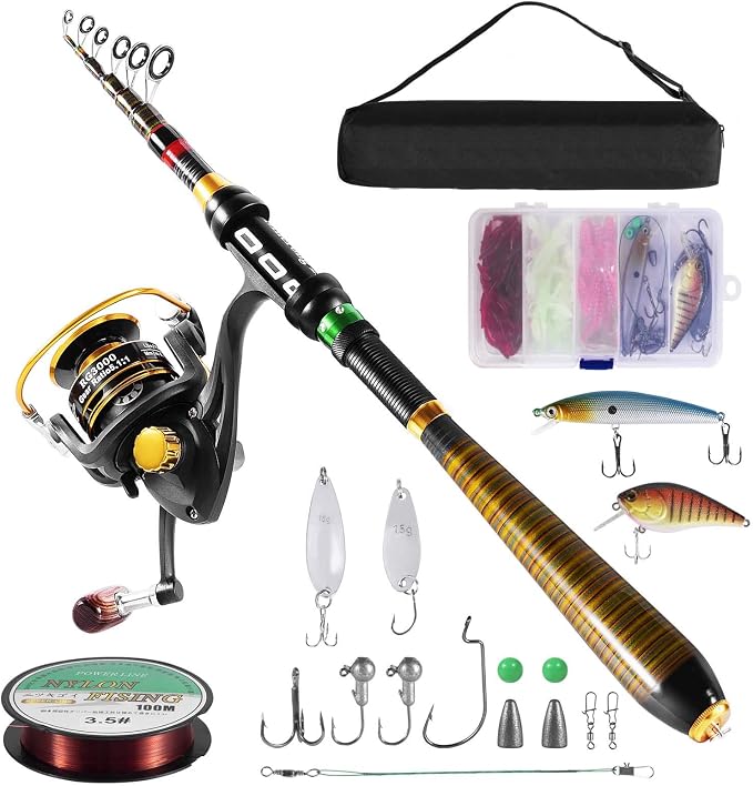 Milerong Fishing Rod and Reel Combo，Carbon Fiber Telescopic Fishing Pole with Stainless Steel Spinning Fishing Reel, Portable Travel Fishing Pole Combo for Youth Adults Beginner Saltwater Freshwater