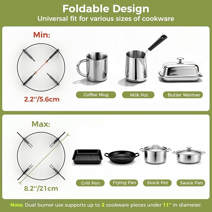 MoKo Propane Camping Stove 2 Burner, 36,000 BTU Infrared & Open Flame Hybrid, Windproof Folding Portable Outdoor Gas Cooking Kit with Frying Pan & Carry Bag For RV, Tailgating, Survival, Green