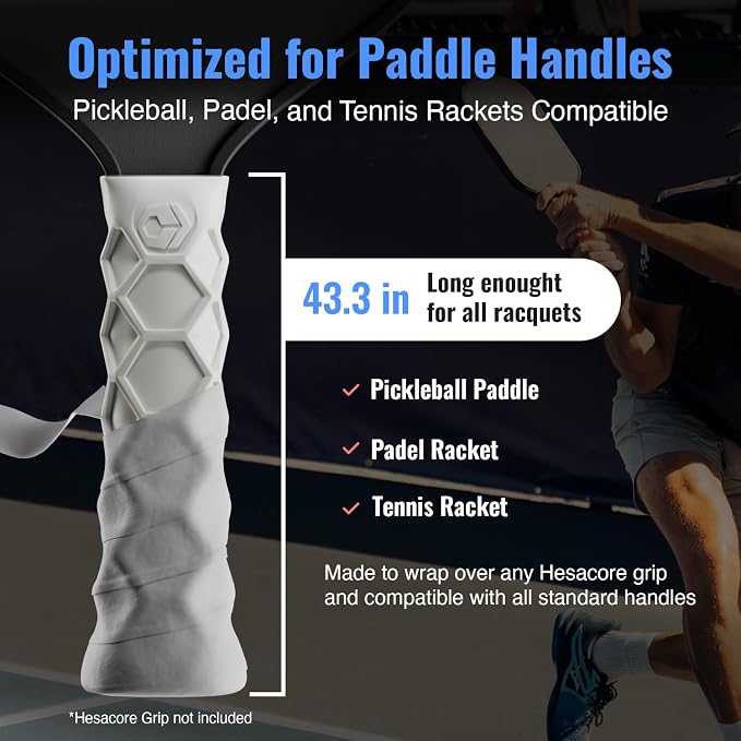 Hesacore Pickleball Bundle – Standard Grip White Size S (5.25”) + Hesatac Overgrip White Tape 12-Pack – Anti-Sweat Control, Enhanced Stability, Reduced Vibration