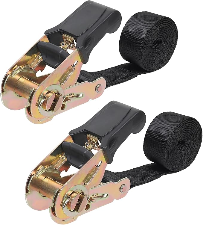 Endless Ratchet Tie Down Straps Heavy Duty Cargo Tie Downs,4FT Sturdy Nylon Black Strap Down Ratcheting Securing Straps, Track Spring Fittings, Tie-Down Motorcycles, Trailer Loads, Kayak （4ft x 2pcs）