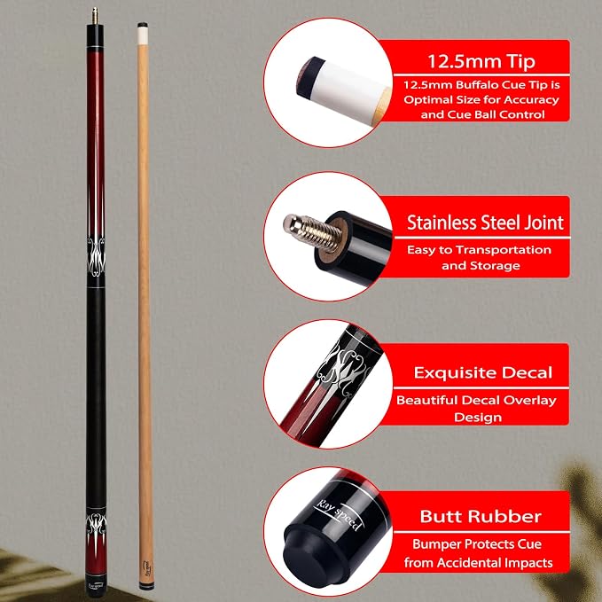 Pool Cue Stick Low Deflection Shaft Billiard Cue Stick with Hard Case 19-20 oz Professional Pool Stick