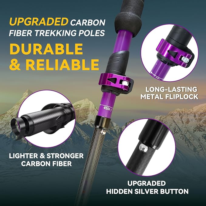 Carbon Fiber Trekking Poles - Lightweight Collapsible Hiking Poles, 2 PCS Nordic Hiking Sticks for Travel, Backpacking Walking Sticks for Men, Women, Seniors with Cork Grip & Quick-Lock System