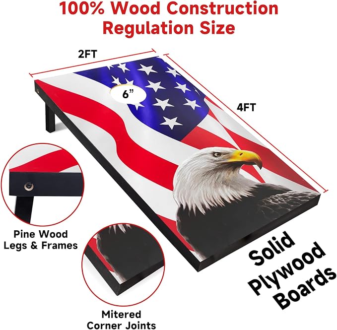 Cornhole Board Set 4x2 Regulation Size Cornhole Set with Carrying Bags & 8 Bean Bags Corn Hole Boards Bean Toss Game for Adults Family Outdoor Lawn Outside Backyard Games