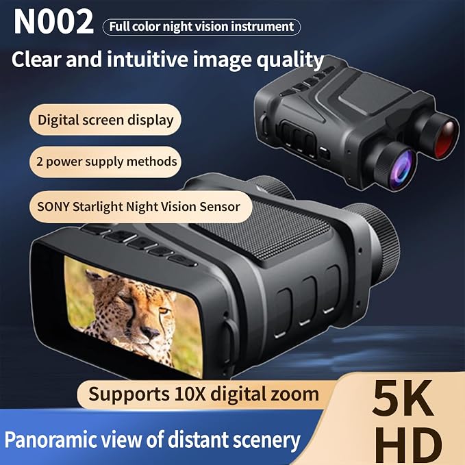 4K Night Vision Goggles,Night Vision Binoculars for Adults,3.2'' IPS Screen,Infrared Camera, 10X Digital Zoom,4000mAh Battery Binoculars with 64GB TF Card,WiFi,Hunting & Camping Gear-N002